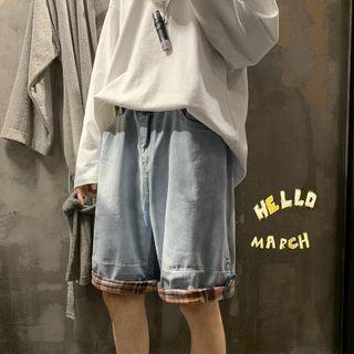 Gingham Denim Shorts