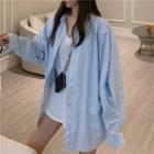 Plain Long-sleeve Loose-fit Shirt / V-neck Short-sleeve T-shirt