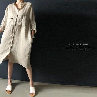 Mandarin-collar Drop-shoulder Shirtdress