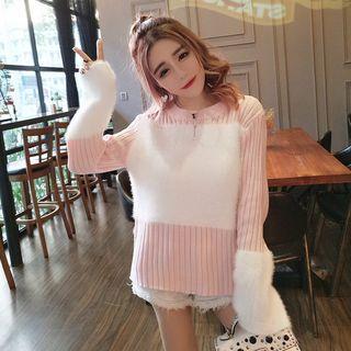 Furry Panel Sweater Pink - One Size