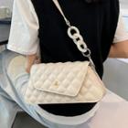 Faux Pearl Quilted Flap Shoulder Bag