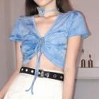 Short-sleeve Tie-dye Crop Top Blue - One Size
