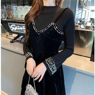 Mock-two Piece Faux-pearl Dress