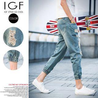Distressed Washed Cuffed Jeans