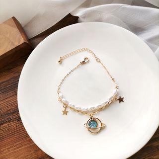 Planet Beaded Bracelet 1 Pc - Gold - One Size