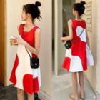Sleeveless Color Block Loose Fit Dress