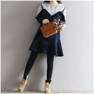 Mock Two Piece Velvet Panel Long Sleeve Dress