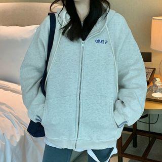 Long-sleeve Letter Zip-up Hoodie