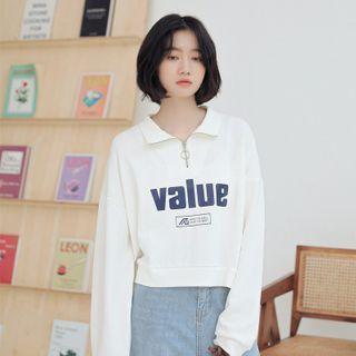 Long-sleeve Lettering Half-zip Polo Shirt