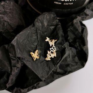 Non-matching Rhinestone Butterfly Earring 1 Pair - S925 Silver - As Shown In Figure - One Size