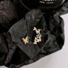 Non-matching Rhinestone Butterfly Earring 1 Pair - S925 Silver - As Shown In Figure - One Size
