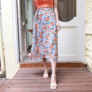 Floral Print Tie-waist Wrap Skirt