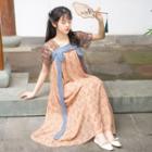 Short-sleeve Floral Print A-line Hanfu Dress
