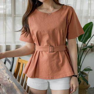 Linen Blend Top With Belt