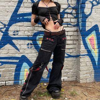 Low Waist Zip-up Wide Leg Pants
