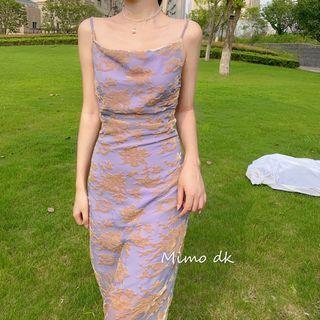 Spaghetti Strap Embossed Midi A-line Dress