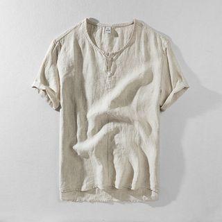 Short-sleeve Henley Linen Shirt