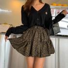 Drawcord-waist Tiered Mini Leopard Skirt
