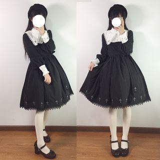 Long-sleeve Cross Pattern A-line Dress