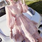 Sequined Puff-sleeve A-line Dress