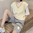 Short-sleeve T-shirt / Knit Sweater Vest / Striped Shorts