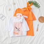 Tie-shoulder Short Sleeve Print T-shirt