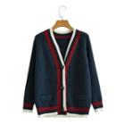 Color Block Cardigan Navy Blue - One Size