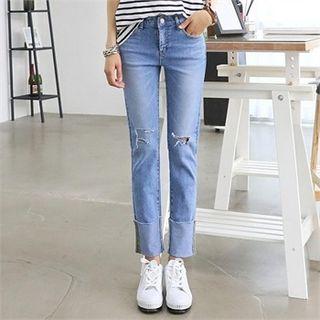 Cutout Cuff-hem Straight-cut Jeans