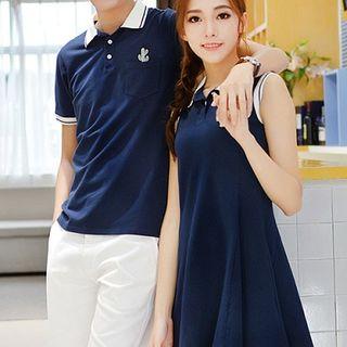Couple Matching Sleeveless Polo Dress / Short-sleeve Polo Shirt