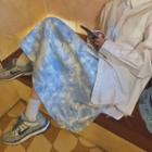 Dye Print Midi A-line Skirt Blue - One Size