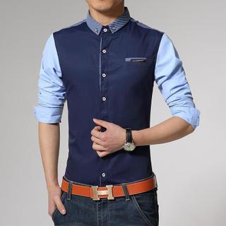 Color-block Pattern Panel Shirt