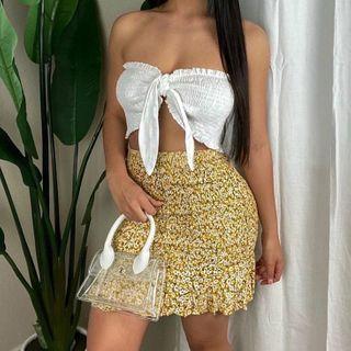 Set: Tube Top + Flower Print Mini Pencil Skirt