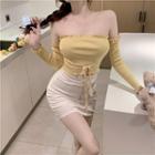 Long-sleeve Off Shoulder T-shirt / Mini Pencil Skirt