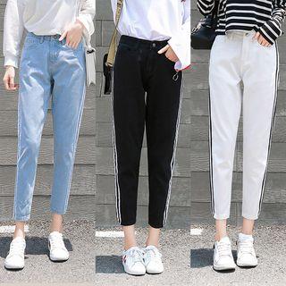 Contrast Trim Cropped Straight-cut Jeans