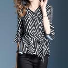 Wavy Striped Elbow-sleeve Blouse