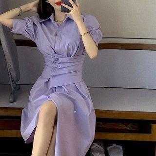 Balloon-sleeve High-waist Dress