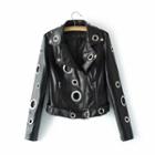 Irregular Eyelet Faux Leather Biker Jacket