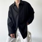 Long-sleeve Asymmetrical Knit Panel Shirt