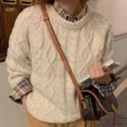 Long-sleeve Plain Cable Knit Sweater / Long-sleeve Plaid Woolen Shirt