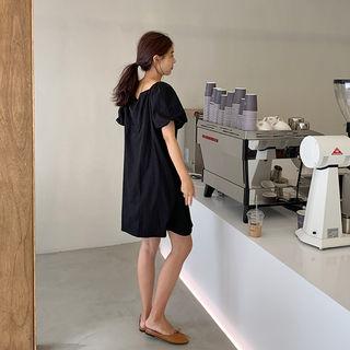 Puff-sleeve Ruched Shift Dress