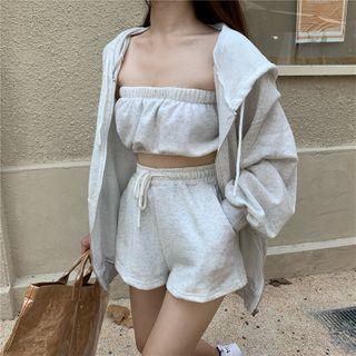 Zip-up Hoodie / Cropped Tube Top / Sweatshorts / Set
