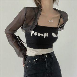 Printed Camisole Top / Organza Crop Jacket