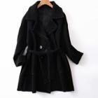 Double-breasted Sashed Coat Black - One Size