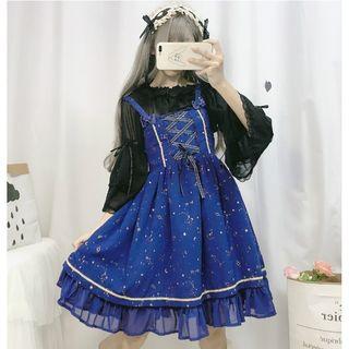Sleeveless Patterned Lace-up A-line Dress