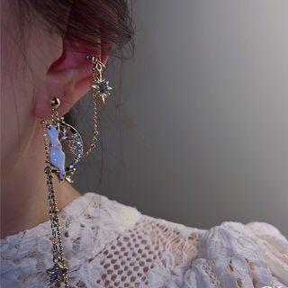 Moon Rabbit Alloy Fringed Earring / Chained Cuff Earring