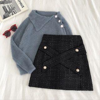 Glitter High-waist Tweed A-line Skirt