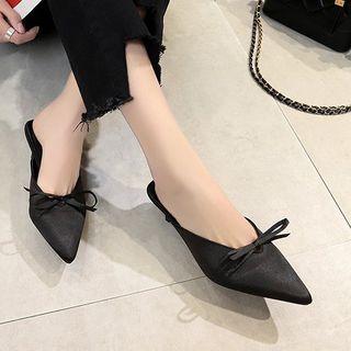 Pointy-toe Bow-accent Kitten Heel Mules