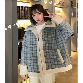 Plaid Faux Shearling Button Jacket