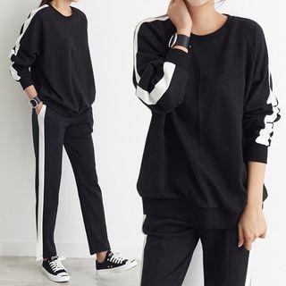 Contrast-trim Sweatshirt & Sweatpants Set