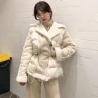 Collared Fleece-lined Faux Fur Zip Jacket As Shown In Figure - One Size